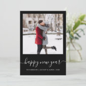 カスタムフォトハッピーニューイヤー白黒スクリプト シーズンカード (スタンド正面)