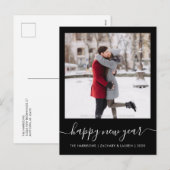 カスタムフォトハッピーニューイヤー白黒スクリプト シーズンポストカード (正面/裏面)