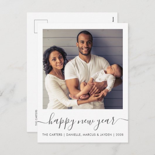 カスタムフォトハッピーニューイヤーGray Script シーズンポストカード (正面/裏面)