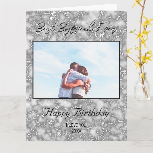 カスタムフォトハッピーバースデー最高のボイフレンエバー カード (黄色い花)