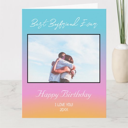 カスタムフォトハッピーバースデー最高のボイフレンエバー カード (正面)