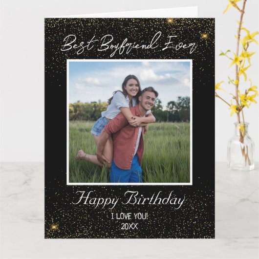 カスタムフォトハッピーバースデー最高のボイフレンエバー カード (黄色い花)