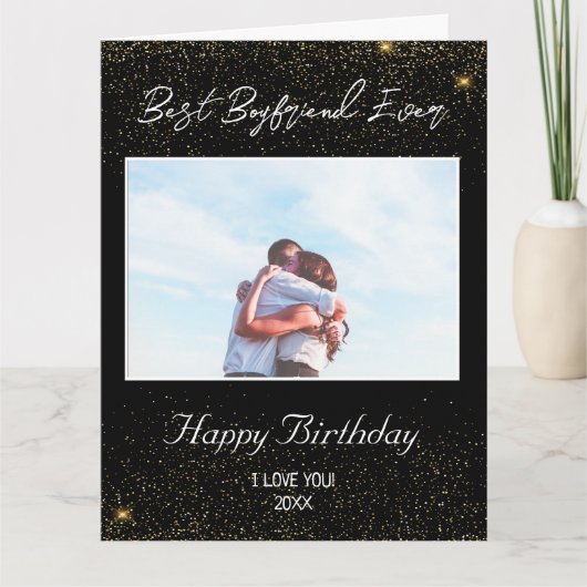 カスタムフォトハッピーバースデー最高のボイフレンエバー カード (正面)