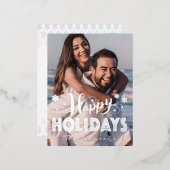 カスタムフォトハッピーホリデイズタイポグラフィスノーフレークF 箔シーズンポストカード (正面/裏面)