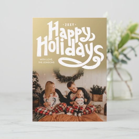 カスタムフォトハンドレタリング可愛フェイク金ゴールドモダン シーズンカード (スタンド正面)