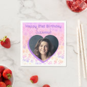 カスタムフォトハートアートバースデーパーティーテンプレート スタンダードカクテルナプキン (インサイチュ)