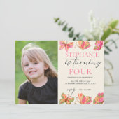 カスタムフォトバタフライガールズバースデーパーティー 招待状 (スタンド正面)