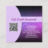 カスタムフォトバックパープルグリッターQRコードフロント スクエア名刺 (正面)