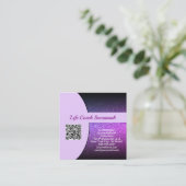 カスタムフォトバックパープルグリッターQRコードフロント スクエア名刺 (スタンド正面)