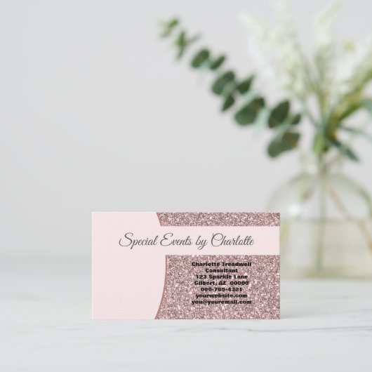 カスタムフォトバックプロフェッショナルピンクグリッター 名刺 (スタンド正面)