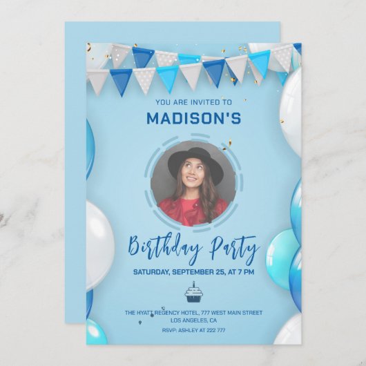カスタムフォトバルーン誕生日招待状 招待状 (正面/裏面)