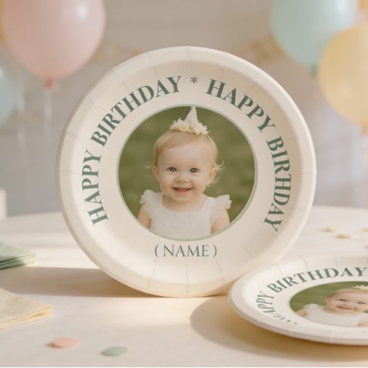 カスタムフォトバースデーステッカー - 個人用招待状 ペーパープレート