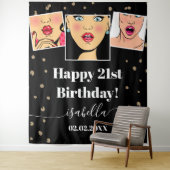 カスタムフォトバースデーモダンタパーティー黒の背景 タペストリー (インサイチュ)