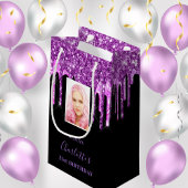 カスタムフォトバースデー黒パープルグリッター乾燥 スモールペーパーバッグ