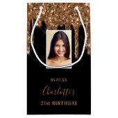 カスタムフォトバースデー黒金ゴールドグリッター乾燥 スモールペーパーバッグ (裏面)