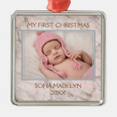 カスタムフォトパステルピンクグレーマーブルパターン メタルオーナメント (正面)