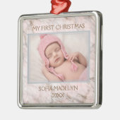 カスタムフォトパステルピンクグレーマーブルパターン メタルオーナメント (左)