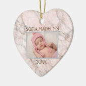 カスタムフォトパステルピンクグレー大理石パターン2023 セラミックオーナメント (左)