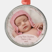 カスタムフォトパステルピンクグレー大理石パターン2023 メタルオーナメント (正面)