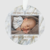 カスタムフォトパステルブルーグレーマーブルパターン オーナメント (正面)