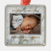 カスタムフォトパステルブルーグレーマーブルパターン メタルオーナメント (正面)