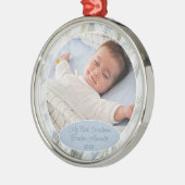 カスタムフォトパステルブルーグレー大理石パターン2023 メタルオーナメント (左)