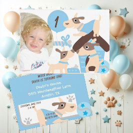 カスタムフォトパピードグブルー誕生日招待状 招待状