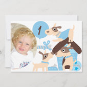 カスタムフォトパピードグブルー誕生日招待状 招待状 (正面)