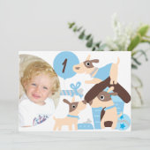 カスタムフォトパピードグブルー誕生日招待状 招待状 (スタンド正面)