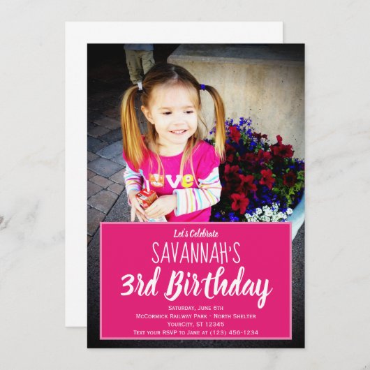 カスタムフォトパーソナライズされた誕生日パーティー 招待状 (正面/裏面)