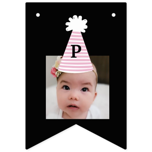 カスタムフォトパーティーハットガールズ誕生日 バンティングフラッグ (第4の旗)