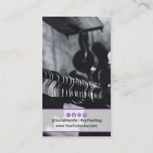 カスタムフォトパープルアクセント灰色ポートレート 名刺 (裏面)