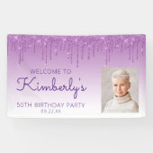 カスタムフォトパープルグリッタードリップ50誕生日 横断幕 (横)