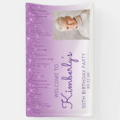 カスタムフォトパープルグリッタードリップ50誕生日 横断幕 (縦)