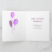 カスタムフォトパープルバンティングとバルーン誕生日 カード (内部)