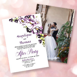 カスタムフォトパープルフローラウェディングレセプション 招待状