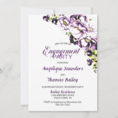 カスタムフォトパープルフローラ婚約パーティ 招待状 (正面)