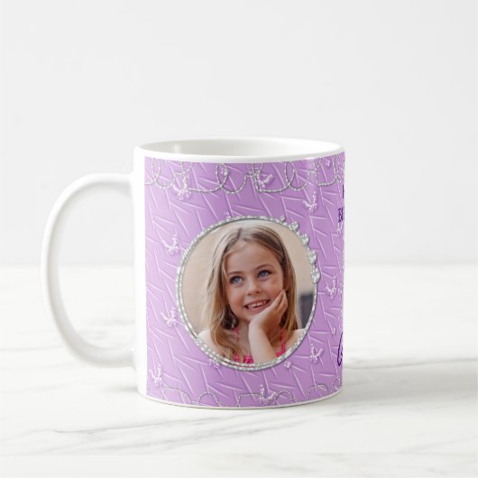 カスタムフォトパープル背景 コーヒーマグカップ (左)