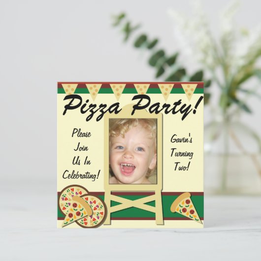 カスタムフォトピザパーティの招待状 招待状 (スタンド正面)