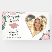 カスタムフォトピンクと白フローラ卒業 横断幕 (横)