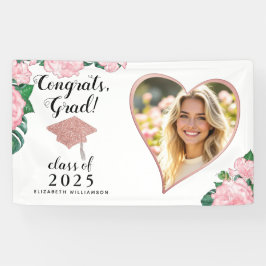 カスタムフォトピンクと白フローラ卒業 横断幕