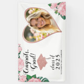 カスタムフォトピンクと白フローラ卒業 横断幕 (縦)