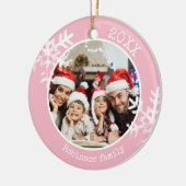 カスタムフォトピンクのスノーフレーク セラミックオーナメント (左)