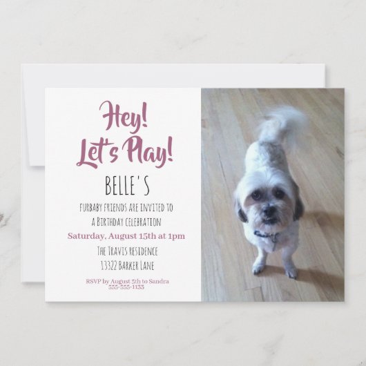 カスタムフォトピンクの子犬の誕生日パーティー 招待状 (正面)