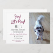 カスタムフォトピンクの子犬の誕生日パーティー 招待状 (正面/裏面)