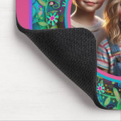 カスタムフォトピンクティール(緑がかった色)おもしろいカラフルフローラ マウスパッド (コーナー)