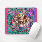 カスタムフォトピンクティール(緑がかった色)おもしろいカラフルフローラ マウスパッド (マウス)