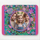 カスタムフォトピンクティール(緑がかった色)おもしろいカラフルフローラ マウスパッド (正面)
