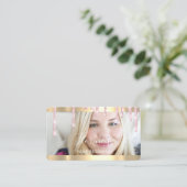 カスタムフォトピンクドリップフレームQrコードロゴ 名刺 (スタンド正面)