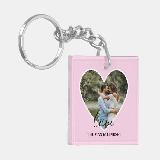 カスタムフォトピンクハートフレーム書モダン跡 キーホルダー (正面左)